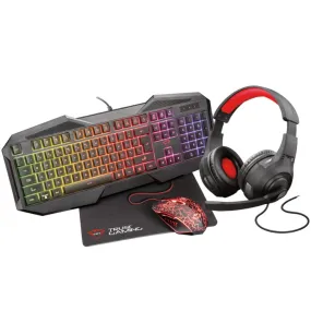 Trust GXT 792 Quadrox 4-in-1 – Kit Gaming Completo: Tastiera, Mouse, Cuffie, Mousepad